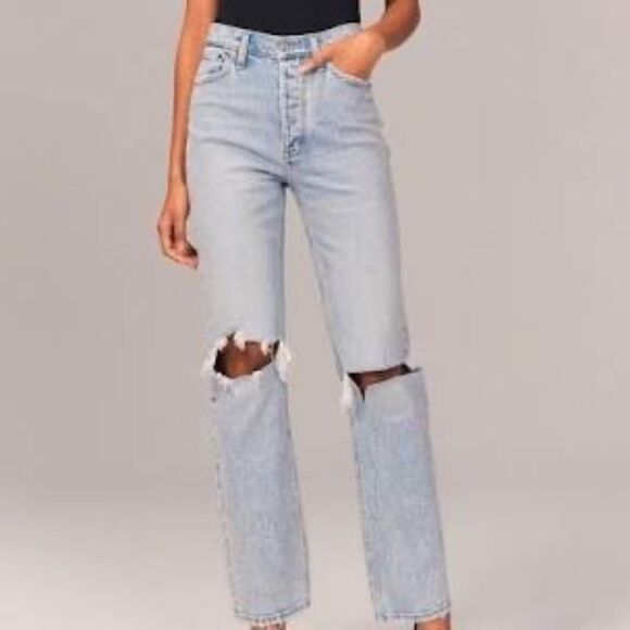 Abercrombie & Fitch The Skinny High Rise Busted Knee Distressed Light Jean Sz 26 - Picture 1 of 15